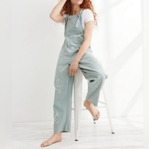Aerie Women's Werk Play Twill Pain Splatter Green Overalls XS - Picture 3 of 16